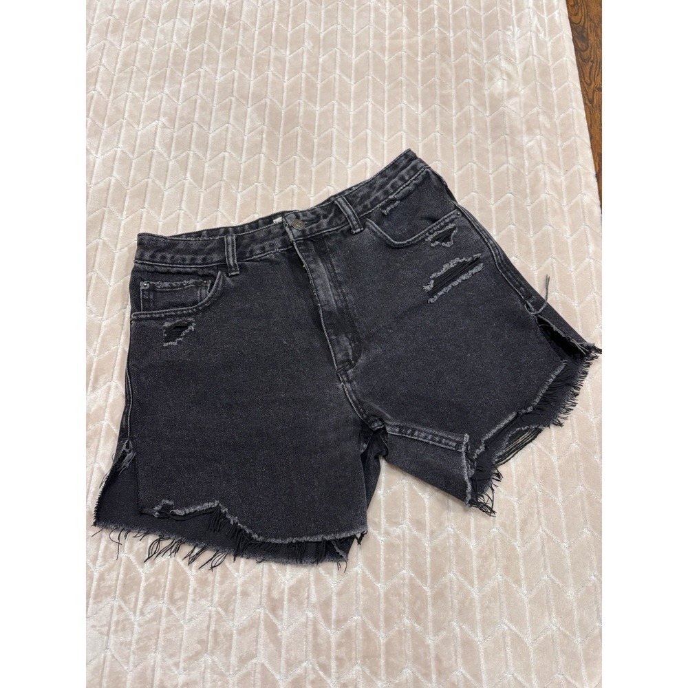 We‎ The Free People Black Distressed Raw Hem Denim Shorts 27 Grunge High Waist